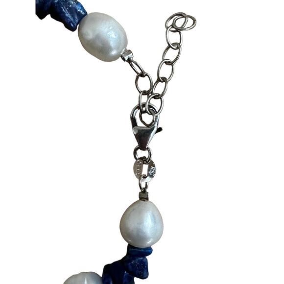 Pearl, Lapis Lazuli and Sterling Silver Tennis Bracelet - Picture 4 of 7